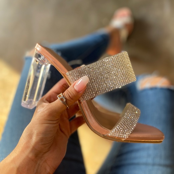Nude Double Strap Blinged Lucite Heels - Picture 10 of 10